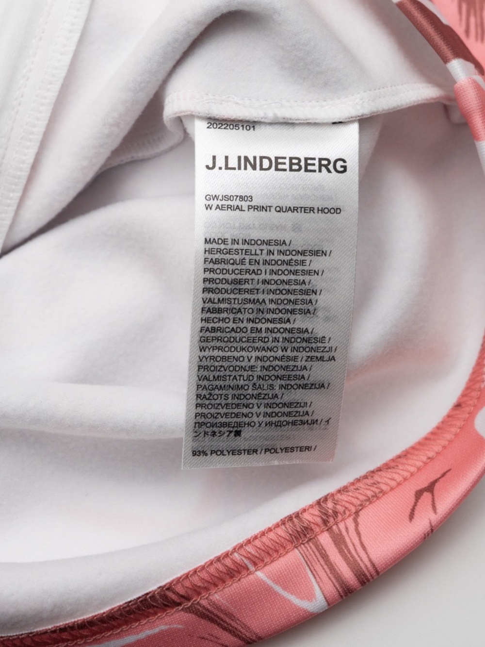 J.Lindeberg - Aerial Print Quarter Zip Hood Pink Floral Golf Pullover - Picture 8 of 9